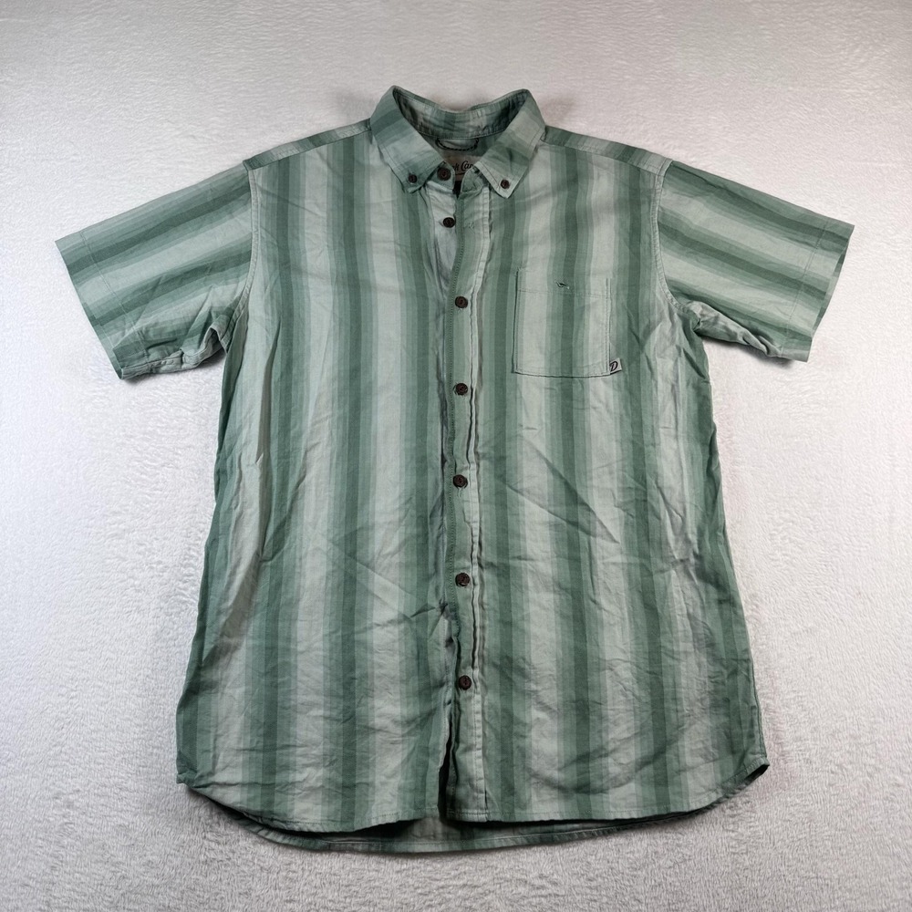 Duck Camp Shirt Mens Medium Green Stripe Short Sleeve Button Up Outdoor Casual